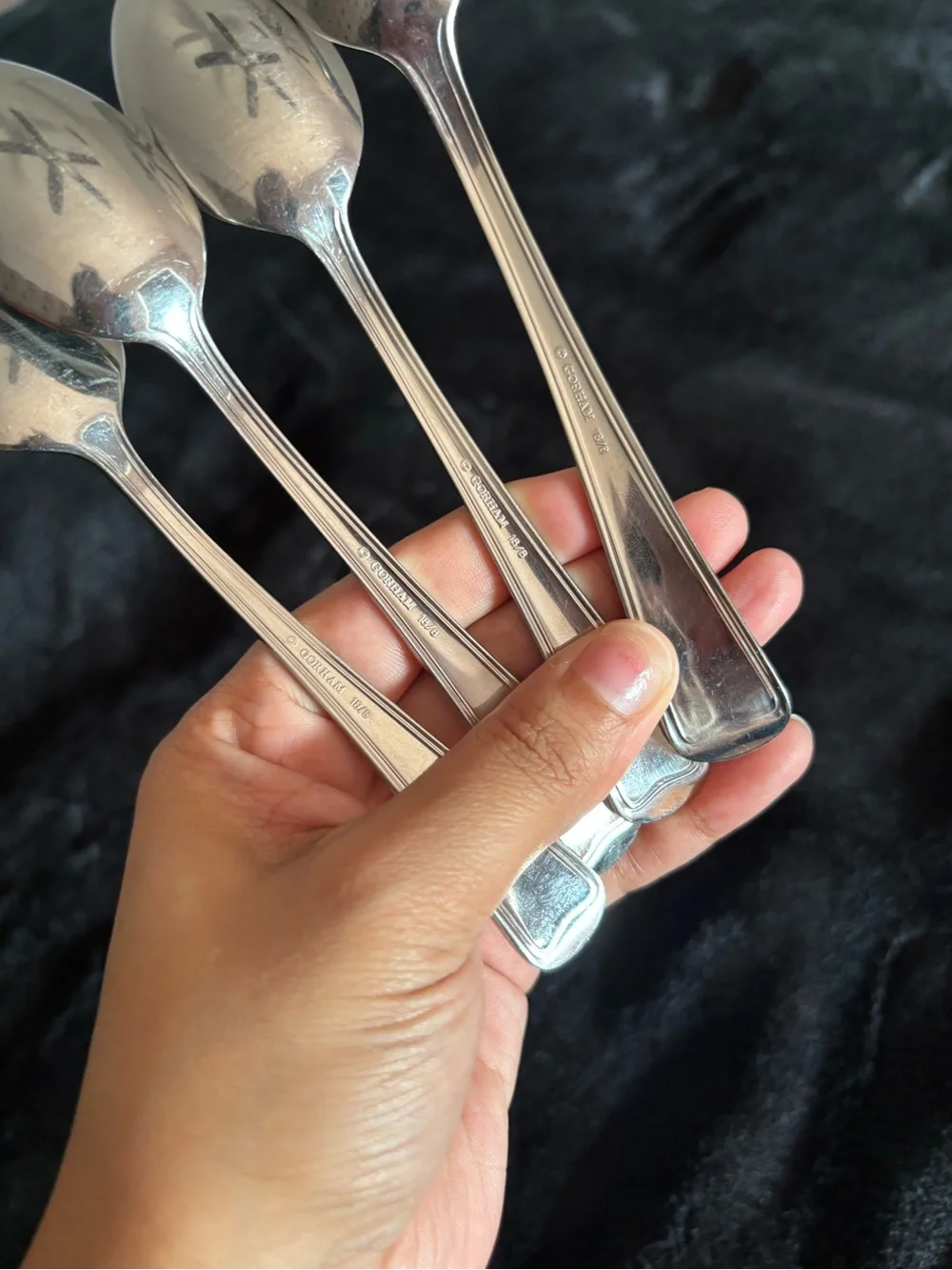 VTG Gorham Monet  Stainless Steel Set Of 4 Oval Soup Spoons 7 & 6” Outline Edge
